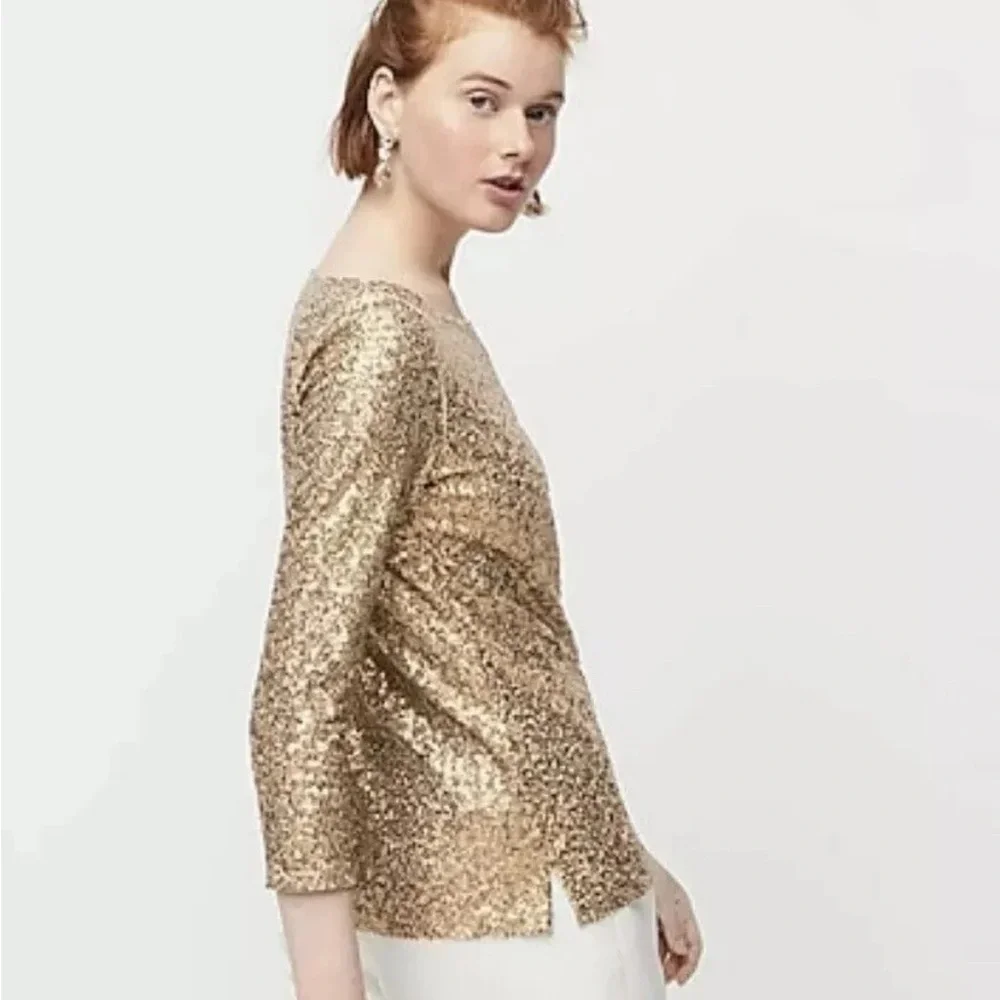J.Crew Gold Sequin Drapey Boatneck Top